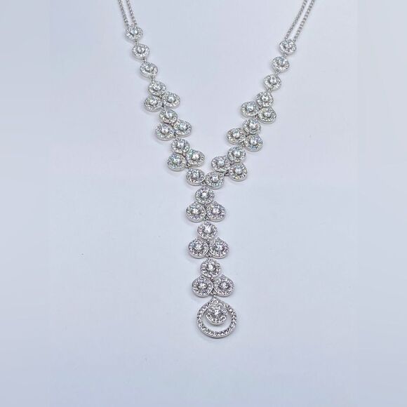 Y-drop crystal-dusted double chain necklace - Picture 4 of 15